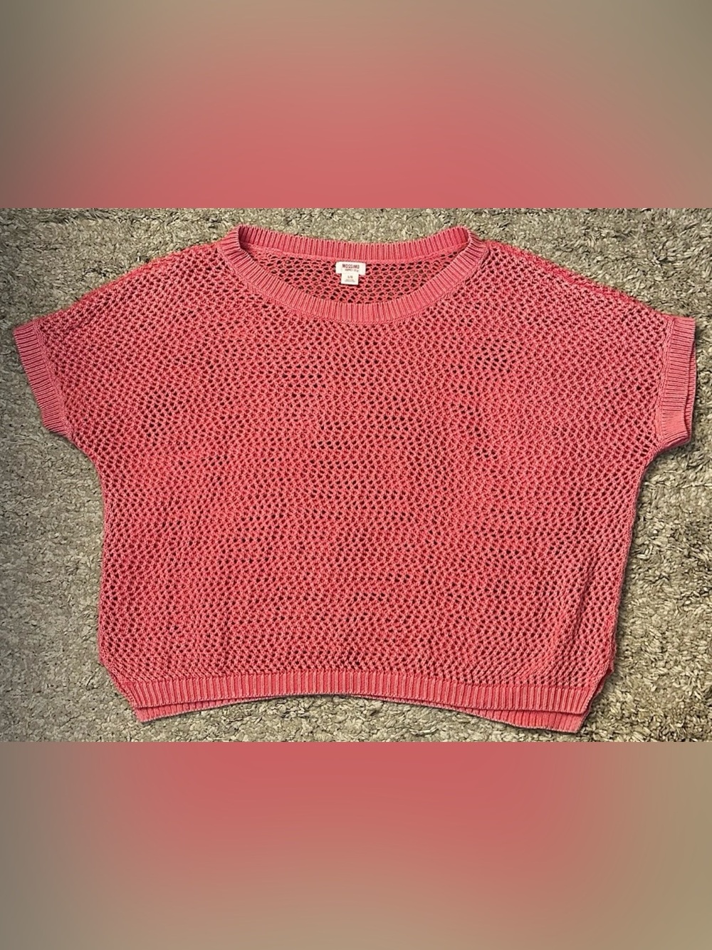 Mossimo Supply Co Women’s L Pink Round Neck Netted Side Slits S/S Sweater